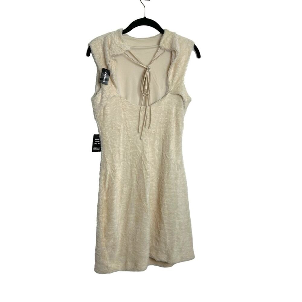 Express Faux Fur Dress Back Tie Stretch BodyCon Dress NEW! SZS
